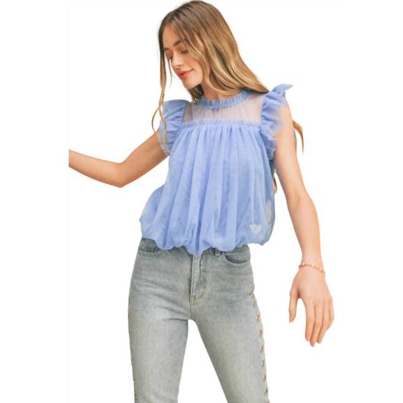Cornflower Blue Ruffle Top &merci | Tops | New Merci Ruffle Detail Bubble Top In Cornflower Blue ...